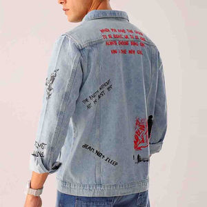 Blouson en jean pour homme, coupe décontractée, avec doublure polaire, col montant, coupe-vent, respirant, idéal pour l'hiver, nouvelle collection tendance, vente chaude - Product Image 3