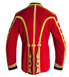 เสื้อแจ็คเก็ตผู้ชายสีแดง แขนยาว คอตั้ง ปักลายเส้นสีทอง ติดกระดุม ผ้าโพลีเอสเตอร์ ทรงปกติ ใส่ได้ทุกฤดู - Product Image 3