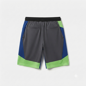 Shorts de sport pour homme à blocs de couleur, séchage rapide, avec cordon de serrage, longueur Bermuda, avec poches, gris, bleu, vert, en polyester tricoté - Product Image 2