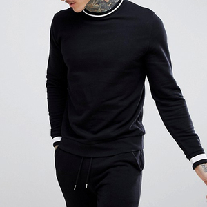 Sweat-shirt à col rond à manches longues noir pour homme avec poches latérales et cordon de serrage, jogging décontracté pour l'automne - Product Image 4