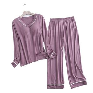 Women Solid Woven Night Suit Cotton Two Piece Sleepwear <b>Set</b> Front Logo High Quality Quick Dry Breathable - Product Image 1