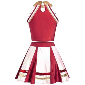 Conjunto de Uniforme de Animadoras para Adultos, Top Corto de Manga Larga con Estampado Frontal, Falda Plisada, Traje de Baile con Lazo, Pompones y Calcetines Altos hasta la Rodilla - Product Image 6