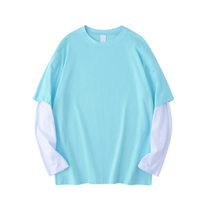 เสื้อยืดแขนสั้นผู้ชายทรงโอเวอร์ไซส์ สีพื้น คอโอ แต่งขอบตัดกัน สไตล์ลำลอง ผ้าถักเนื้อฝ้าย ทรงปกติ - Product Image 5