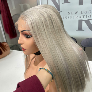 Perruque de cheveux vietnamiens de qualité supérieure, super double drawn, soyeuse et lisse, couleur gris, pour femmes, prix d'usine en gros - Product Image 1