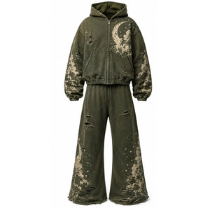 Survêtement unisexe à capuche, coupe ample, longueur intégrale, pour l'automne, avec imprimé lune et étoiles, poches latérales, 100% coton, streetwear décontracté - Product Image 2