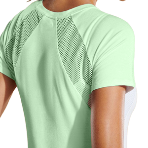 Women's Solid <b>Green</b> Short Sleeve Crew Neck <b>Mesh</b> Back Athletic <b>Top</b> Breathable Regular Fit Summer Sport Shirt - Product Image 6