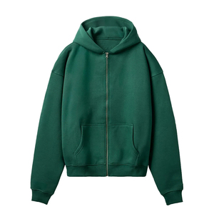 Sweat-shirt à capuche zippé vert surdimensionné pour homme, en molleton, coupe classique, couleur unie, pour l'automne - Product Image 5