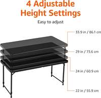 Table pliante rectangulaire en métal noir pour l'extérieur, pieds réglables en hauteur, design minimaliste durable et écologique, pour salon