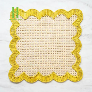 Elegant Yellow Wavy Placemat Scalloped Rattan Placemats for Dining Table Boho Rattan Charger <b>Plates</b> Customize from Vietnam - Product Image 4