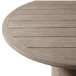 Modern Coastal <b>Outdoor</b> Dining <b>Table</b> Solid Teak Wood Circular Tabletop <b>Rounded</b> Edge Durable Construction for Garden Terrace - Product Image 2