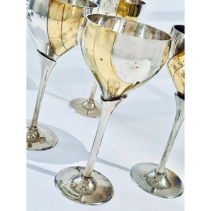 Excellent Stainless Steel Cocktail <b>Glasses</b> Set Of 4 Gold Rimmed Bell Shape Handmade Glam Party <b>Goblets</b> - Product Image 5