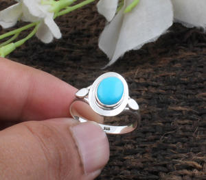 Anillo de Turquesa Natural, Plata de Ley 925, Anillo Sencillo con Piedra Azul, Clásico y Minimalista para Mujer, Piedra de Nacimiento de Diciembre, para Fiesta - Product Image 2