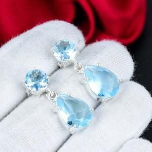 Swiss Blue Topaz Pear Cut Drop <b>Earrings</b> 925 Sterling <b>Silver</b> Handmade Gemstone Dangle <b>Earrings</b> <b>Wedding</b> Anniversary Birthday Gift - Product Image 6