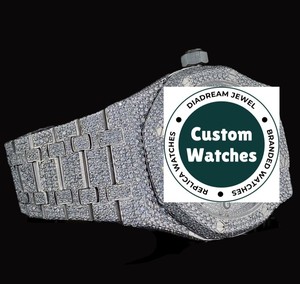 Montre en diamant Moissanite au design unique pour les couples, ensemble de montres de luxe assorties avec montre Hip Hop personnalisée brillante - Product Image 4