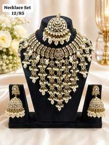 Gold Plated Zinc Alloy Pearl Kundan <b>Bridal</b> <b>Jewelry</b> <b>Set</b> Choker Necklace Drop Earrings Tikka High Quality Latest Anniversary - Product Image 1