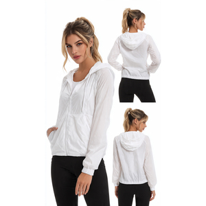 Sudadera con capucha impermeable al por mayor para mujer, ligera, cortavientos, con cremallera, OEM, para damas - Product Image 5