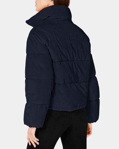 <b>Women's</b> <b>Navy</b> Corduroy Puffer Jacket High Collar Zip Up <b>Winter</b> <b>Coat</b> Custom Quilted Outerwear Wholesale Clothing Manufacturer OEM - Product Image 2