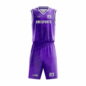 Uniformes de Baloncesto Personalizados AMI, Conjunto de Camiseta sin Mangas con Cuello en V Morado y Pantalones Cortos de Malla Transpirable, Ropa Deportiva Unisex para Adultos - Product Image 2