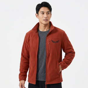 Veste en polaire rouge pour homme avec col montant, fermeture éclair, logo brodé, vêtement décontracté pour l'automne - Product Image 5