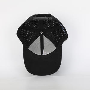 Casquette de sport pour homme à 6 panneaux, broderie personnalisée avec logo, haute qualité OEM, en polyester noir, avec trous découpés au laser - Product Image 6