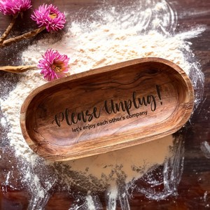 Tazón para Servir Ovalado de Madera de Acacia Artesanal con Grabado 'Please Unplug', Hecho a Mano, para Frutas, Pan, Bocadillos, Decoración Rústica para Cocina y Hogar, Regalo - Product Image 5