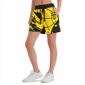 Custom Logo Color Block Sweat Shorts Women Wholesale Blank Yellow and <b>Black</b> Fleece Shorts Two Tone Track Shorts With Pockets - Product Image 3