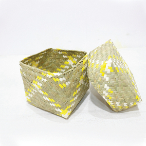 Trending Durable Natural Palm Leaf Eco-friendly Hand-woven <b>Square</b> Storage <b>Basket</b> with Multifunctional Design and Cover - Product Image 6