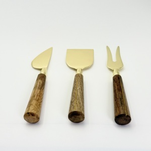 Ensemble de Spatules à Fromage en Acier Inoxydable avec Manche en Bois de Haute Qualité, Idéal pour Mariages et Vaisselle de Table, Plaqué Or - Product Image 2