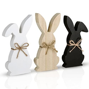 Juego de Figuras de Conejo de Madera para Pascua, Adorno Rústico de Conejo para Escritorio, Proveedor de Artesanías de Madera Ecológicas, Decoración Festiva - Product Image 1