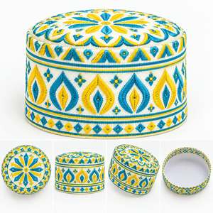 หมวกกุฟฟี่ปักลายสีขาว น้ำเงิน ส้ม สำหรับชาวมุสลิม หมวกละหมาด ผ้าฝ้าย ผ้าคลุมศีรษะ - Product Image 2