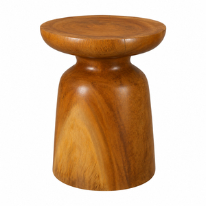 Taburete de madera maciza de suar con detalles de hongos Niwara Bisoepo, diseño rústico moderno, calidad premium, hecho a mano, duradero, multiusos. - Product Image 1
