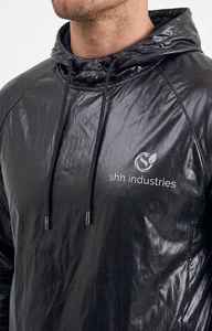 Wholesale <b>Men</b>’s Hooded Sauna Suit Shiny Sweat Tracksuit Waterproof Training <b>Jacket</b> Pants Set Custom Fitness Weight Cut Wear - Product Image 4