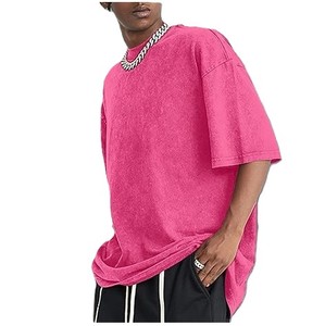 Oversized <b>Tie</b> Dye Pink Short Sleeve O Neck Men's T-Shirt Casual <b>Knitted</b> 100% Cotton Solid Color Drop Shoulder Fit - Product Image 2