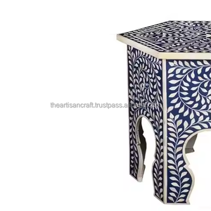 Taburete elegante hecho a mano con incrustaciones de hueso para rincones de lectura acogedores o espacios de sala de estar disponibles para la venta por Artisan Craft - Product Image 4