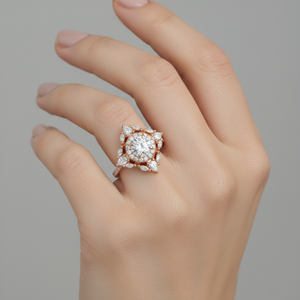 Anillo de compromiso Stonewels Empress Diamond Halo chapado en oro rosa con engaste de púas certificado - Product Image 6