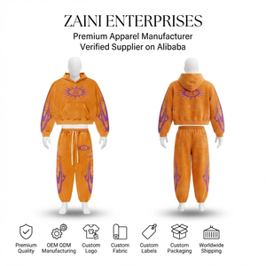 Survêtement à capuche surdimensionné en molleton de coton brossé premium 500 GSM, respirant, hiver, orange et violet, avec logo personnalisé, qualité OEM ODM - Product Image 1