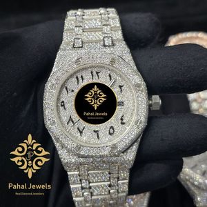 นาฬิกาเพชรหรูหรา Pahal Jewels ระบบจักรกล สำหรับผู้หญิง ตัวเรือนสแตนเลสประดับโมอิสซาไนต์ ขนาด 40 มม. หน้าปัดอนาล็อก ปุ่มกดแบบซ่อน - Product Image 1