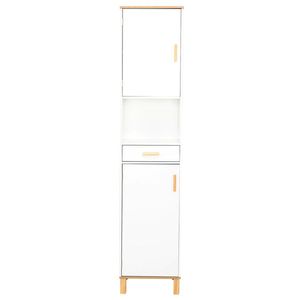 Mobile alto da bagno in legno massello con un cassetto e due ante, colore bianco e venatura del legno - Product Image 2