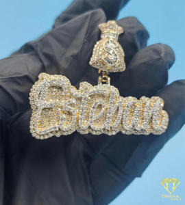 Collar Personalizado de Joyería Hip Hop con Nombre, Colgante de Bolsa de Dinero, Colgante de Signo de Dólar, Colgante con Logotipo Personalizado, Estilo Rapero - Product Image 1