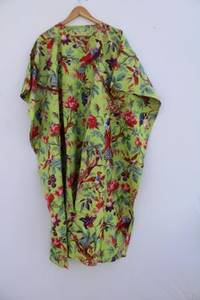 Robes kaftan en coton pour femmes, 100% coton, imprimé oiseaux, coupe ample, col en V, imprimé numérique, vêtements de détente d'été, robe de nuit - Product Image 2
