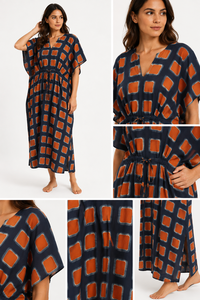 Vestido Maxi Boho con Cuello en V, Estampado Tie-Dye, Ajuste Moderno, Cintura Natural, Transpirable, Ecológico, Tejido 100% para Todas las Estaciones - Product Image 6