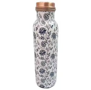 Black Flower Printed Pure <b>Copper</b> Water <b>Bottles</b> Leak Proof <b>Drink</b> Ware Water <b>Bottle</b> for Home School and Office Usage - Product Image 1