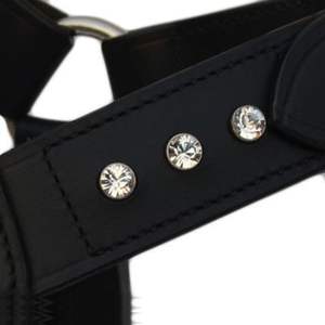 Harnais pour chien en cuir véritable avec clous en cristal, design bouledogue, réglable, robuste, avec laisse assortie - Product Image 2