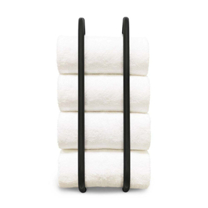 Porte-serviettes mural rectangulaire en métal noir minimaliste, support de rangement pour serviettes de bain, design empilable, un seul niveau - Product Image 1