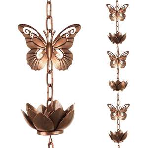 Cadena de lluvia de hierro hecha a mano para el flujo de agua de lluvia en techos exteriores con diseño artístico para decoración de jardines y patios. - Product Image 4