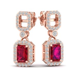 REYES Custom Design 14K Solid Gold Diamond Dangle <b>Drop</b> <b>Earrings</b> For Women <b>Emerald</b> Cut 2 Carat Ruby Gemstone Fine Jewelry - Product Image 1