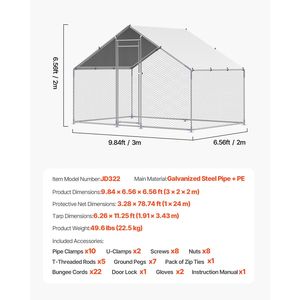 Grande Pollaio in Metallo 9.8x6.5x6.5ft con Tetto a Spiovente e Serratura di Sicurezza, Recinto per Galline con Copertura - Product Image 4