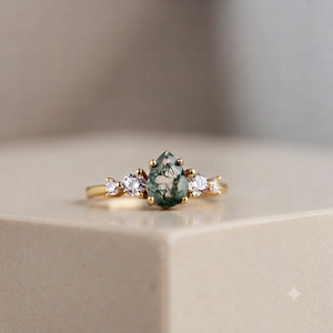 Bague en argent 925 avec agate mousse taille poire, sertie de griffes, pour femme, romantique, pour fiançailles, avec pierre précieuse - Product Image 2