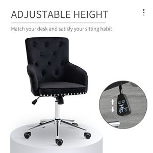 Sedia Girevole Moderna per Ufficio Domestico con Schienale Medio in Velluto Trapuntato, Finitura con Borchie, Altezza Regolabile, Curva su Base in Nylon - Product Image 4
