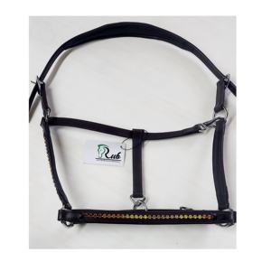 Brida de caballo de alta calidad, relleno de cuero suave genuino negro, latón macizo, variedad de colores, amarillo, naranja, rojo, nailon - Product Image 1